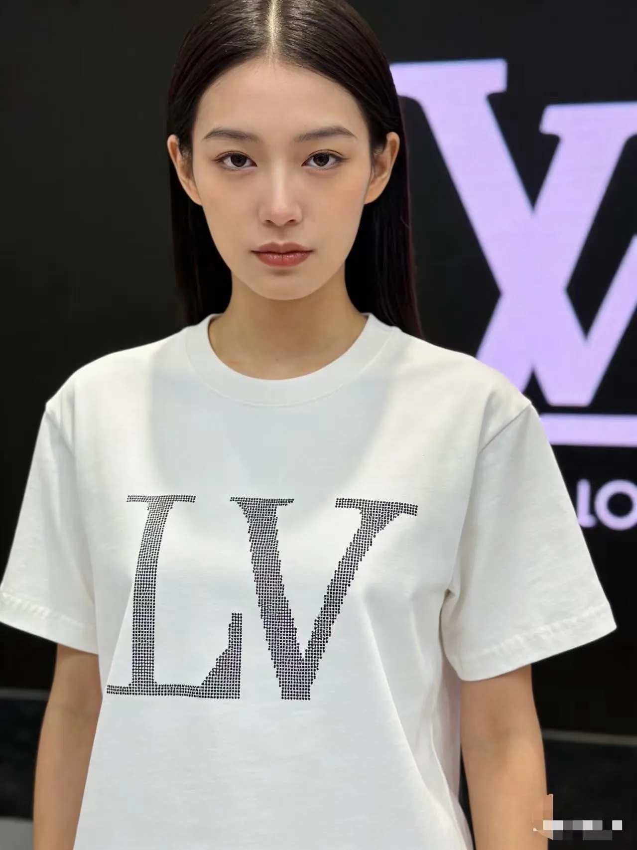 Louis Vuitton/Louis Vuitton 26ss hot diamond large letters logo short sleeves